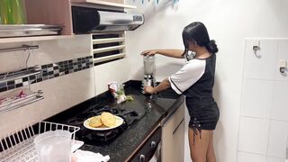 Having hardcore sex with my horny stepsister in the kitchen