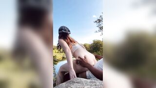 Unfaithful girl has sex on the riverbank with her lover