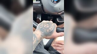 Hot blonde girl riding a cock in a car outdoors