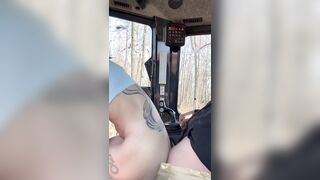 Blonde girl gets creampie on the tractor