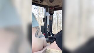 Blonde girl gets creampie on the tractor