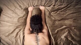 Horny mixed-race woman enjoys sex on all fours.