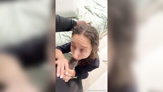 Young woman fucking a guy with a huge black cock, and they cum on her buttocks.